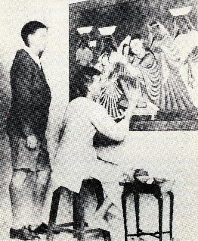 Unknown (Photographer). Gurusaday Dutt watches Mataru Chitrakar working on a Chauka, n.d. | Contemporary Photograph