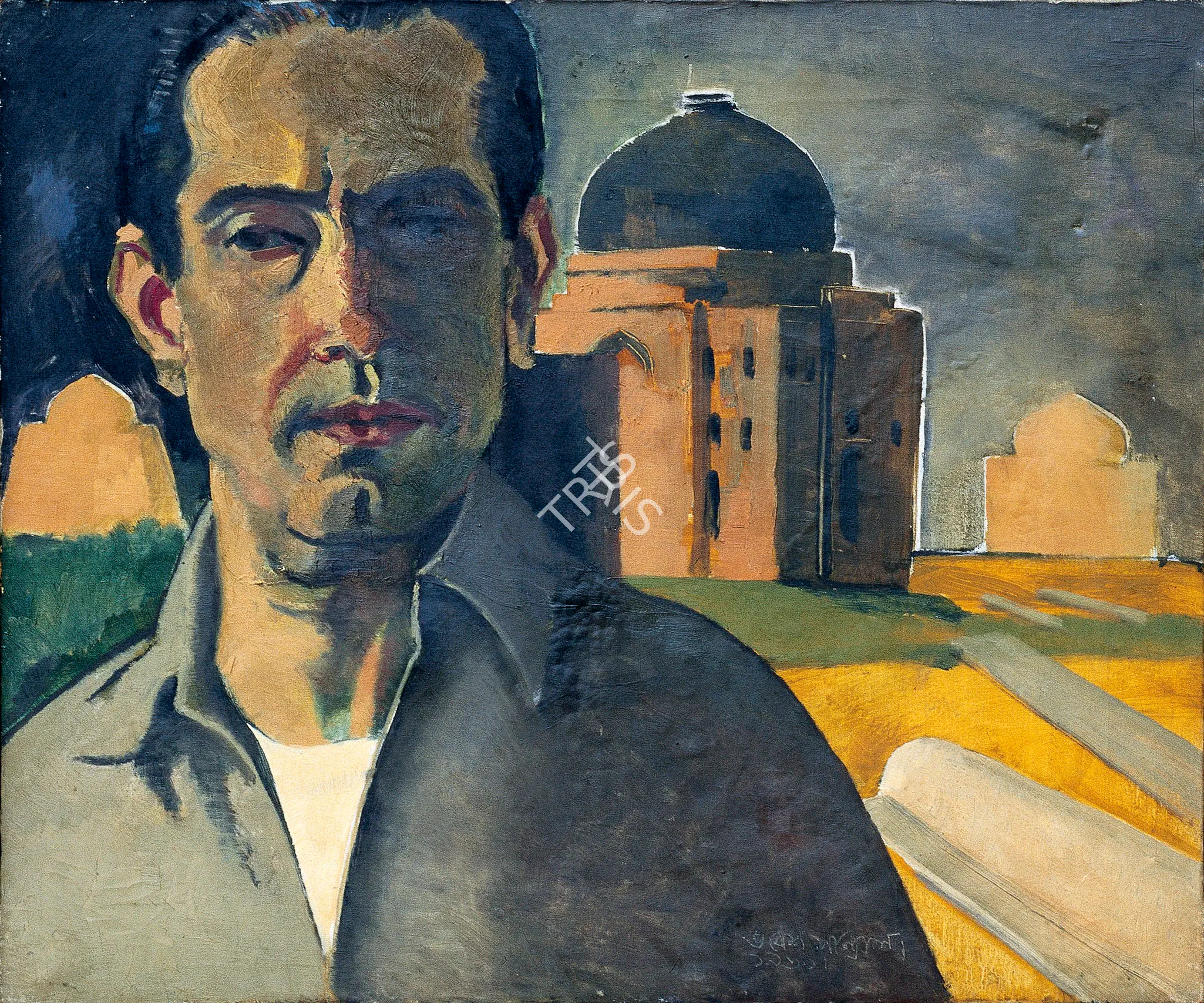 Sanyal, B.C. (Artist). Tombs and I (Self Portrait). Oil on canvas, 1960 | Painting | FineArts | 00375841