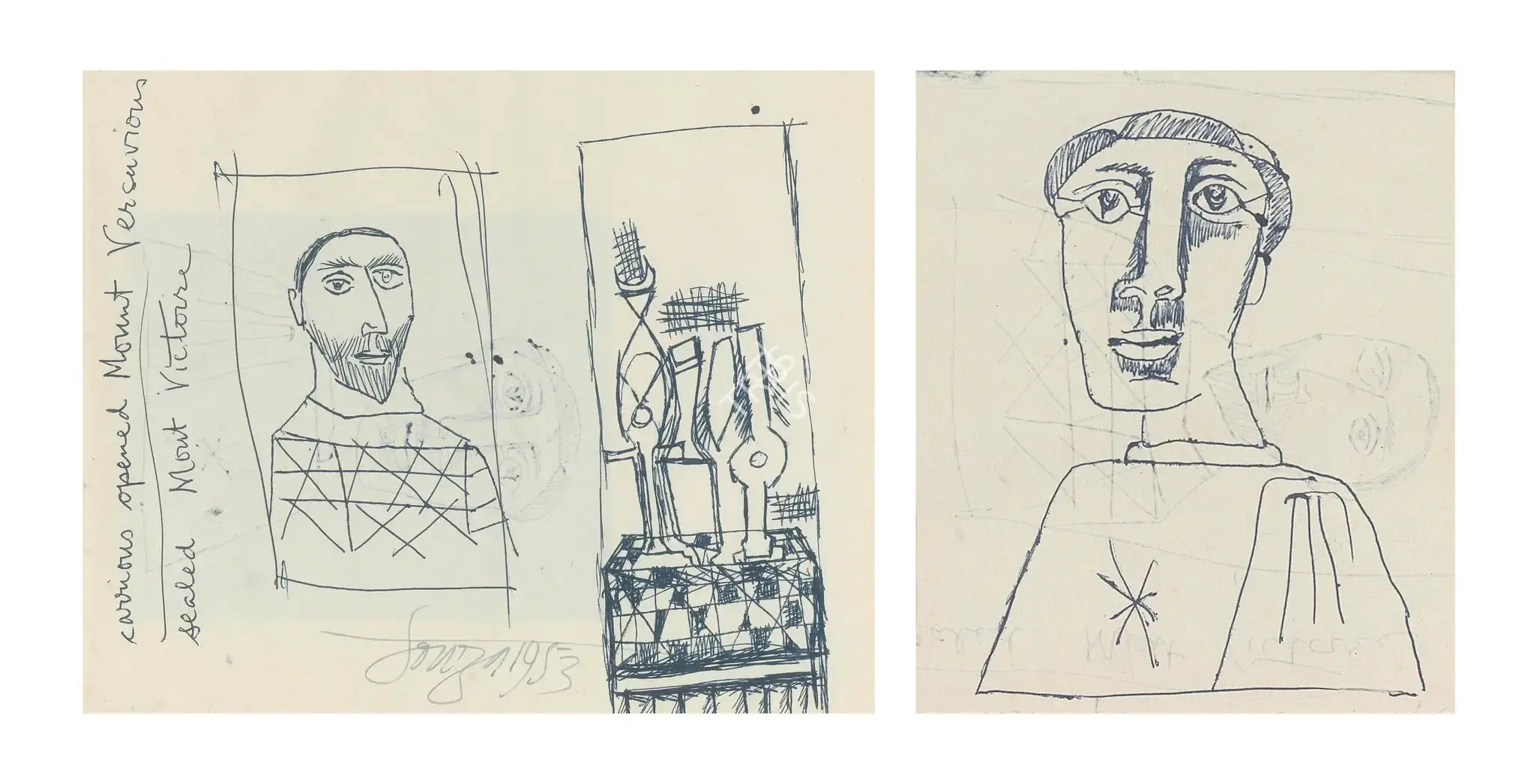 Souza, F.N. (Artist). Untitled (Portrait), Recto; Untitled (Monk), Verso, 1953 | Drawing