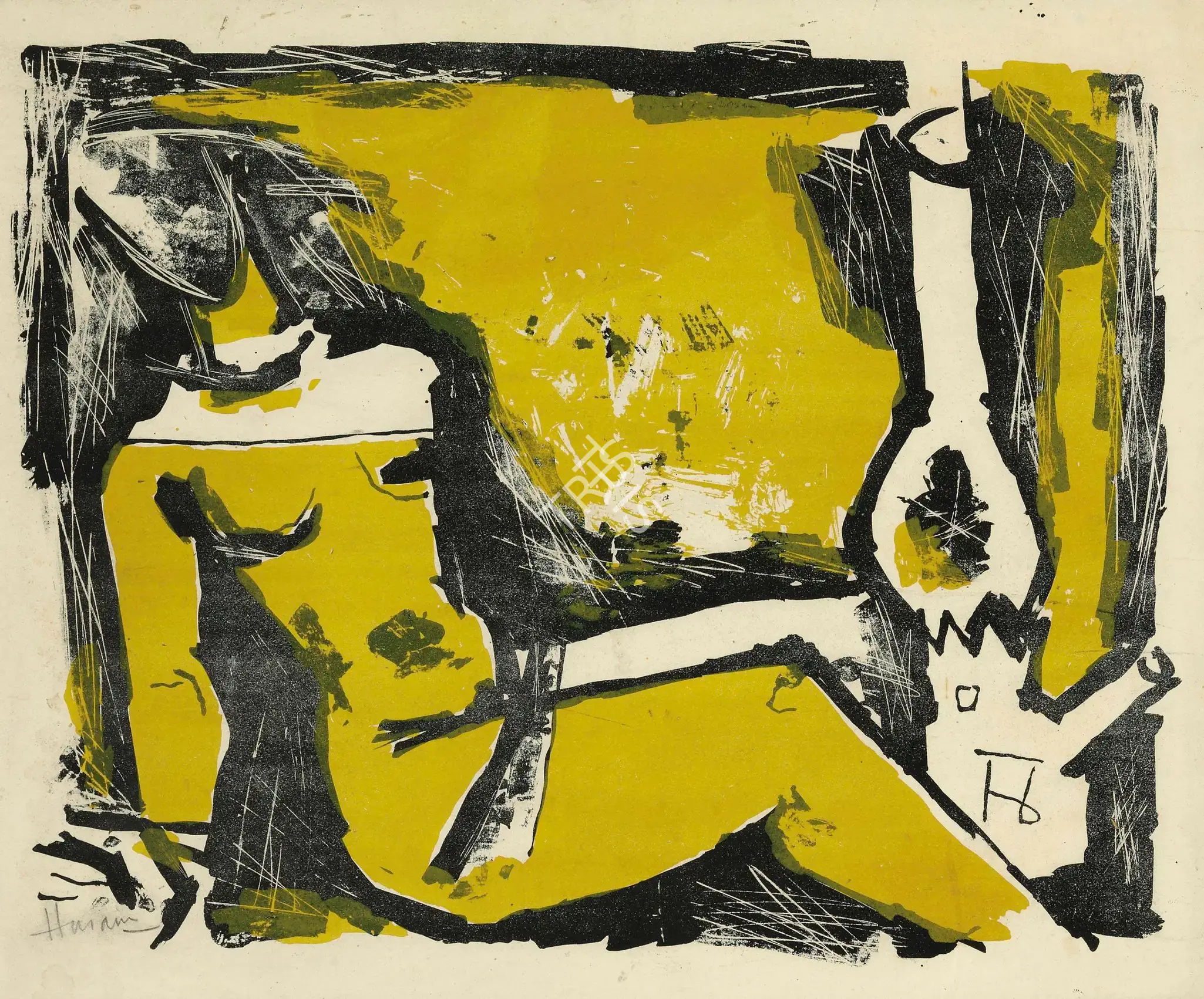 Husain, M.F. (Artist). Untitled (Lady And Lamp), n.d. | Graphic Art