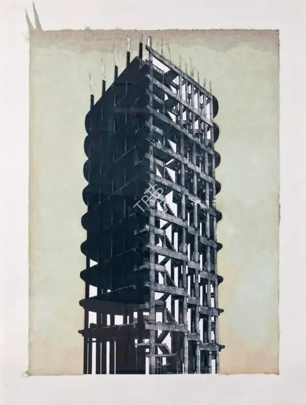 Sharma, Nataraj (Artist). Structure 2. Etching on pigment stained paper laid on cloth pasted on board, 2006 | Graphic Art | FineArts | 00595847