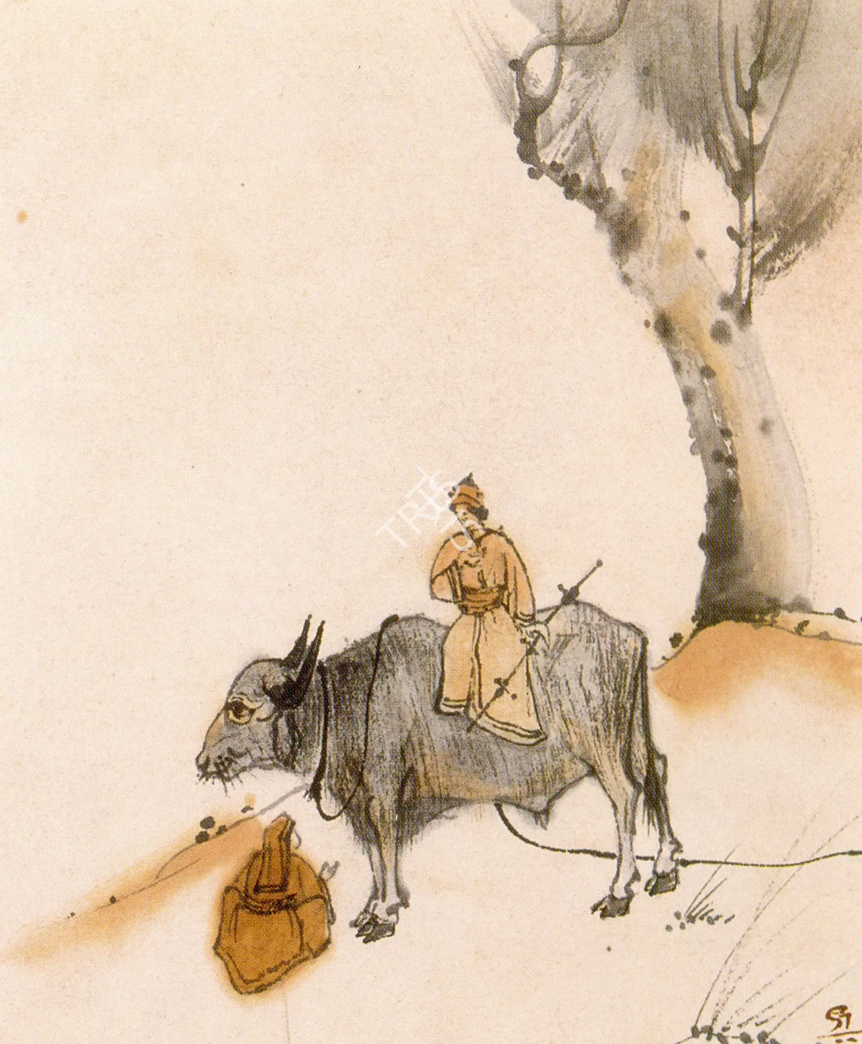 Tagore, Gaganendranath (Artist). Boy On Buffalo. Ink and wash on paper, n.d. | Drawing  | 00877230