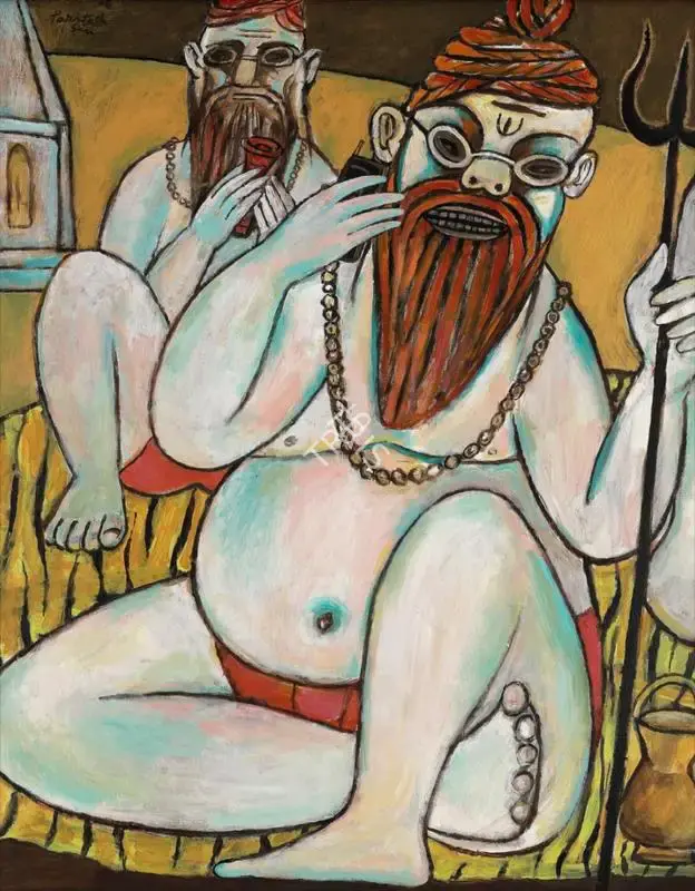 Sen, Paritosh (Artist). Sadhus at Leisure, 2006 | Painting