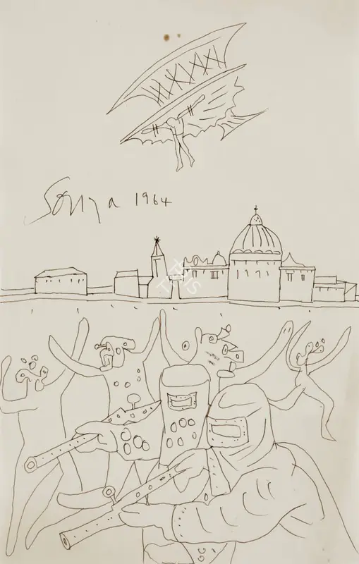 Souza, F.N. (Artist). Untitled (Apocalyptic Landscape), 1964 | Drawing