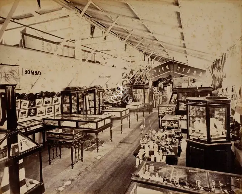 Narayan, Shew Shankar (Photographer). Bombay Manufactures Court - From the album 'Calcutta International 1883-84 Exhibition Views'. Albumen print pasted on mount, 1883-1884 | Antiquarian Photograph | Photography | 00115305