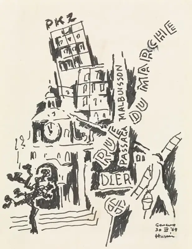 Husain, M.F. (Artist). Untitled (Geneve), 1969 | Drawing