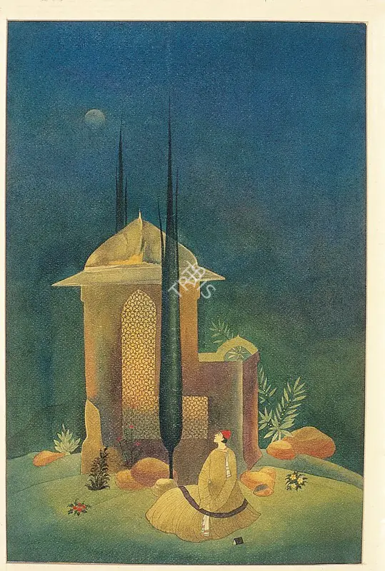 Chughtai, M.A.R. (Artist). Sukut-I-Shab. Watercolour & wash on paper, 1942-1945 | Drawing  | 00877440