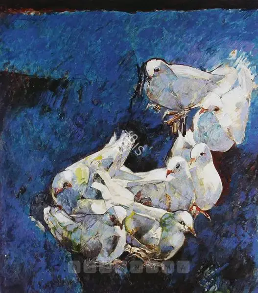 Naqsh, Jamil (Artist). Untitled (Seven Doves). Watercolour on paper, 2001 | Painting  | 00880743