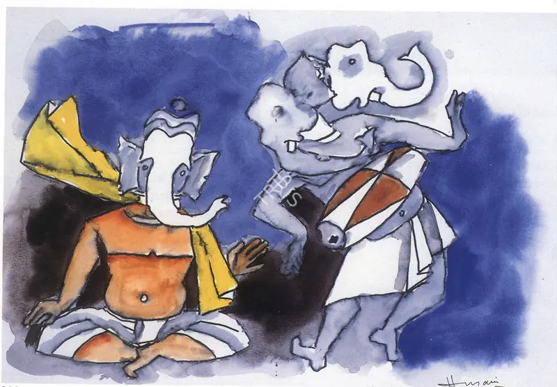 Husain, M.F. (Artist). Ganesha - Gray Flo, n.d. | Painting