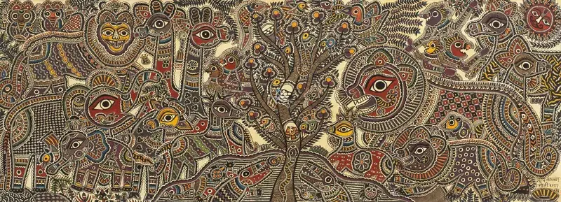 Karn, Moti (Artist). Untitled (We are family). Natural pigments on handmade paper, 2017 | Painting | FineArts | 00604181