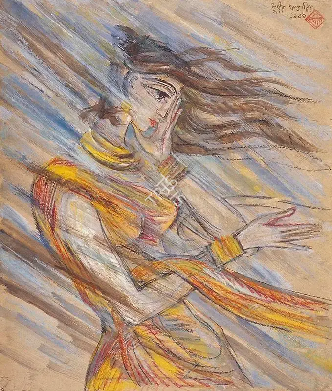 Khastgir, Sudhir (Artist). Woman In Rain. Mixed media on paper, 1959 | Painting | FineArts | 00371920