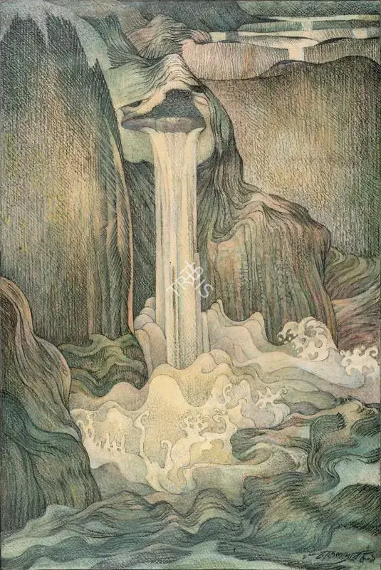 Chakladar, Amalnath (Artist). The Falls. Tempera on card paper, 1980 | Painting | FineArts | 00362269