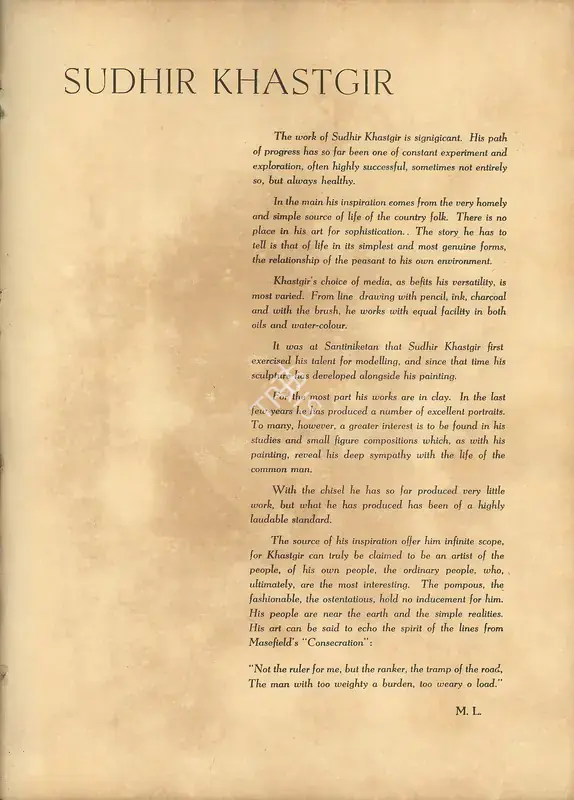 L., M. (Essayist). Seven Contemporary Artists - Sudhir Khastgir. In Marg. 5(1), pp. 38-39. Bombay: Modern Artists and Architects Research Group, July 1951 | Essay | FineArts | 00668798, 1951