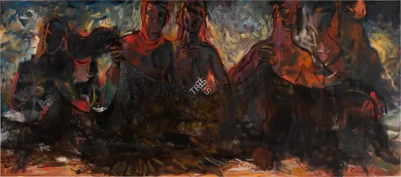 Abedin, Zainul (Artist). Untitled (Group of Figures), 1971 | Painting