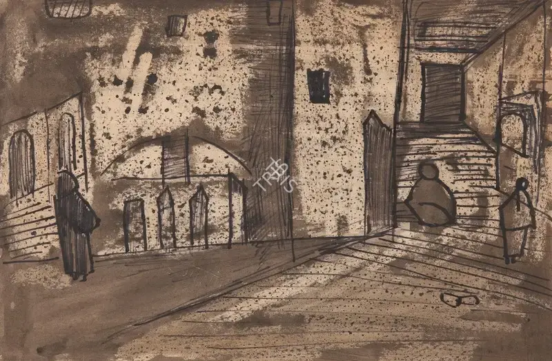 Ramkumar (Artist). Untitled (Banaras). Watercolour and sketch pen on paper pasted on mountboard, 1950s | Drawing | FineArts | 00646494