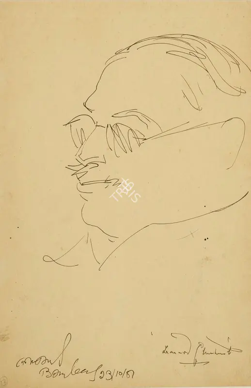 Ghose, Gopal (Artist). Leonard Elmhirst. Ink and pencil on paper, 1951 | Drawing | FineArts | 00337322
