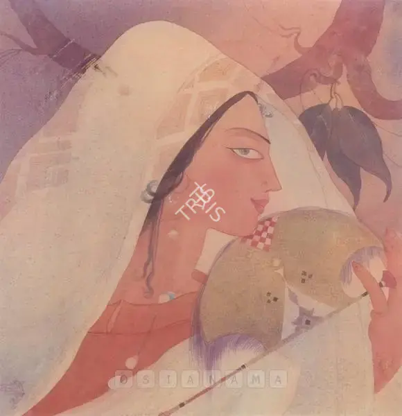 Chughtai, M.A.R. (Artist). Untitled. Pencil and watercolour on paper heightened with white, n.d. | Painting | FineArts | 00598471