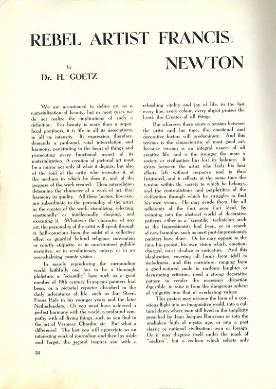 Goetz, Hermann (Essayist). Rebel Artist Francis Newton. In Marg. 3(3), pp. 34-39. Bombay: Modern Artists and Architects Research Group, July 1949 | Essay | FineArts | 00668775, 1949