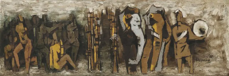 Husain, M.F. (Artist). Seve[n] Shades [...] Bamboos, 1961 | Painting