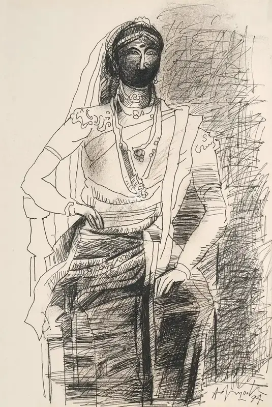 Adimoolam, K.M. (Artist). Untitled. Charcoal and ink on paper, 1994 | Painting | EconomicsArt | 00870939