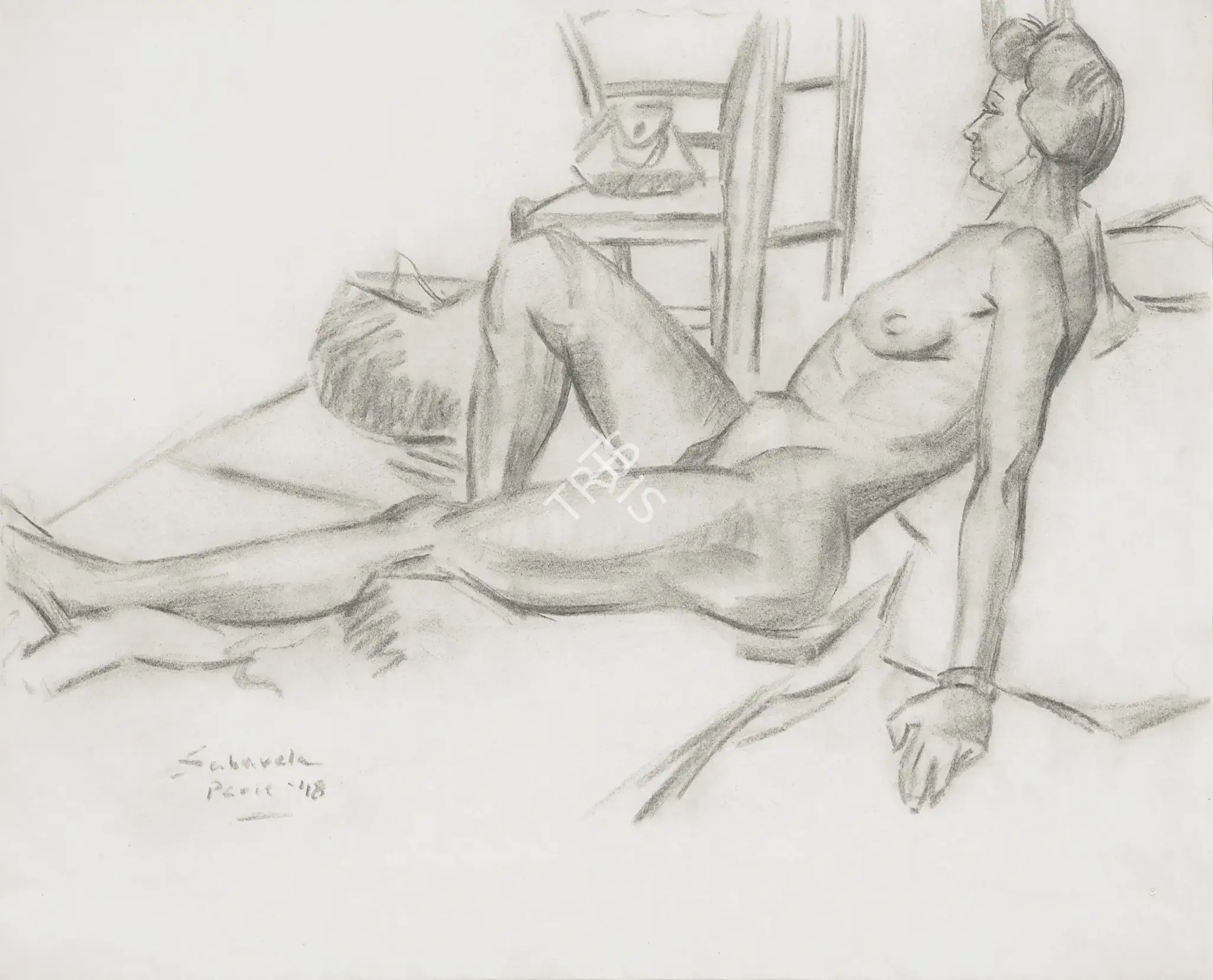 Sabavala, Jehangir (Artist). Nude Study (Paris), 1948 | Drawing