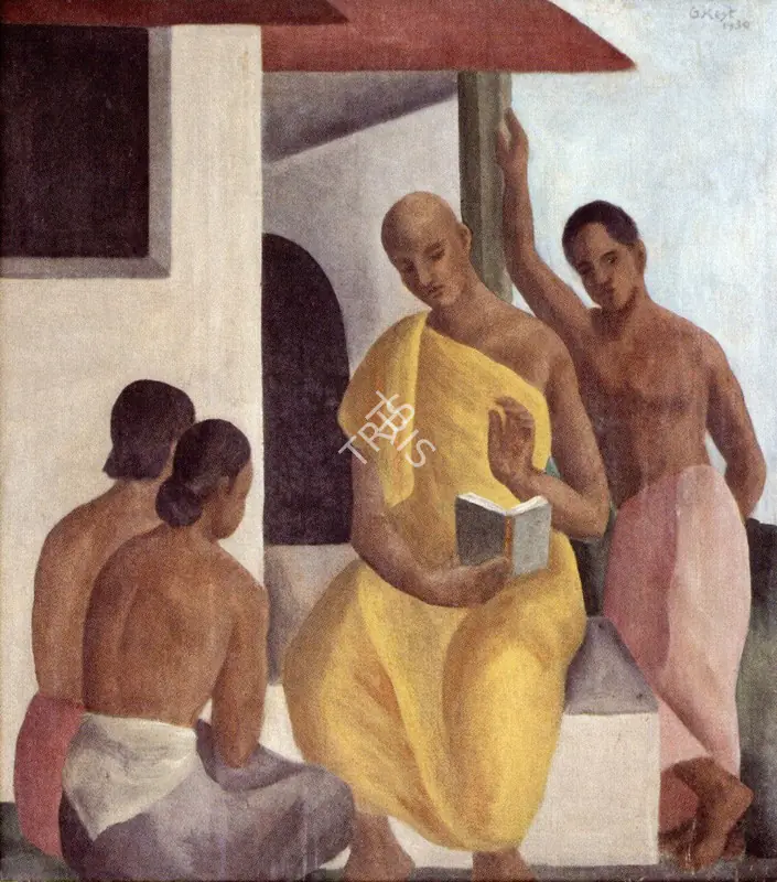 Keyt, George (Artist). Monks. Oil on canvas, 1932 | Marg, December 2022 - March 2023 | Painting | FineArts | 00675420