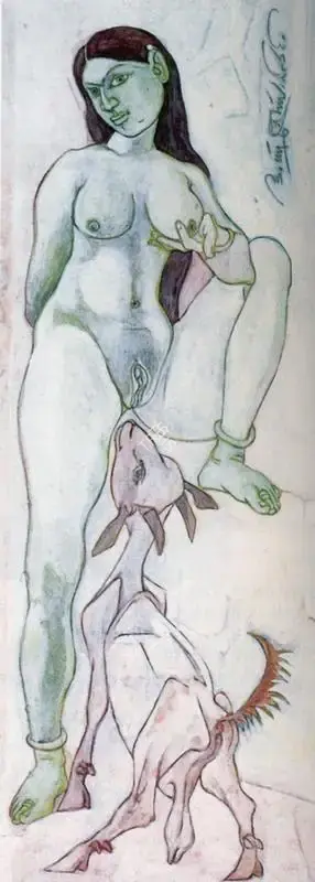 Goud, K. Laxma (Artist). Woman with a Goat, n.d. | Painting