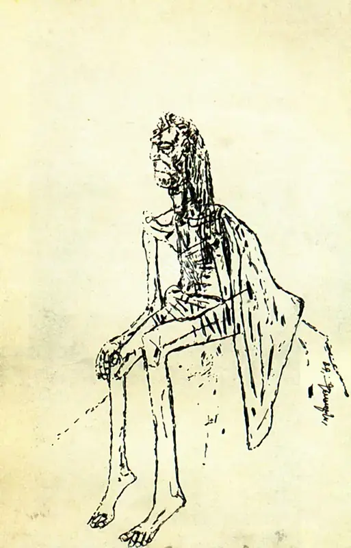Pyne, Ganesh (Artist). Man Sitting, 1984 | Drawing