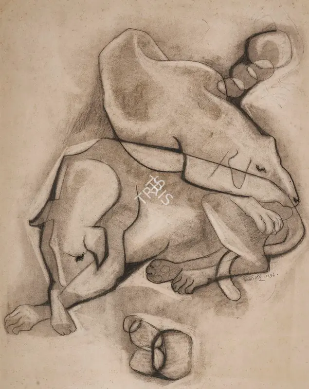 Bhatt, Jyoti (Artist). Untitled. Charcoal on paper, 1956 | Painting | FineArts | 00353676