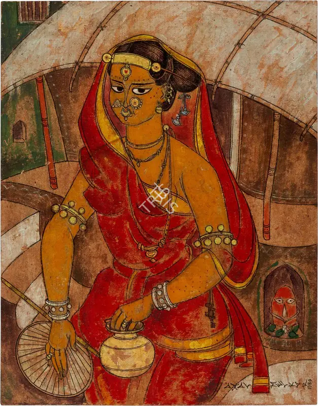 Almelkar, A.A. (Artist). Untitled (Bride). Mixed media on paper board laid on card, 1956 | Painting | FineArts | 00416554