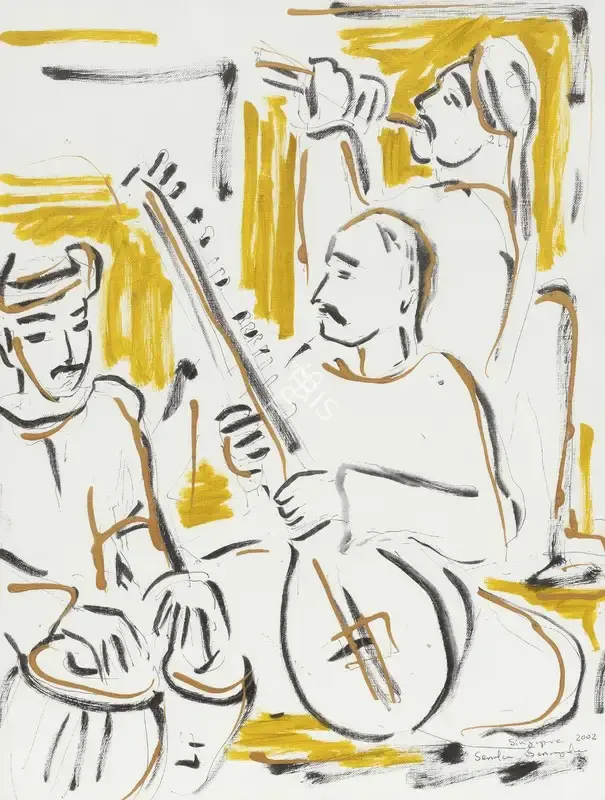 Senanayake, Senaka (Artist). Untitled (Musicians). Ink and felt tip on paper, 2002 | Painting | EconomicsArt | 00871953