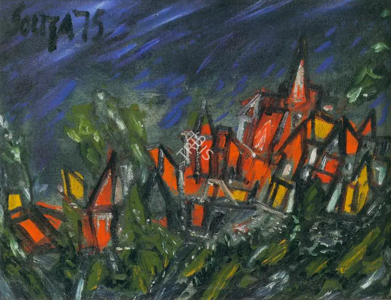 Souza, F.N. (Artist). Landscape with Houses, 1975 | Painting