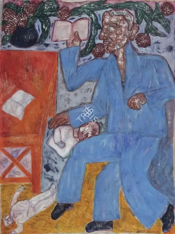 Singh, Arpita (Artist). Untitled (Man Reading), 1993 | Painting