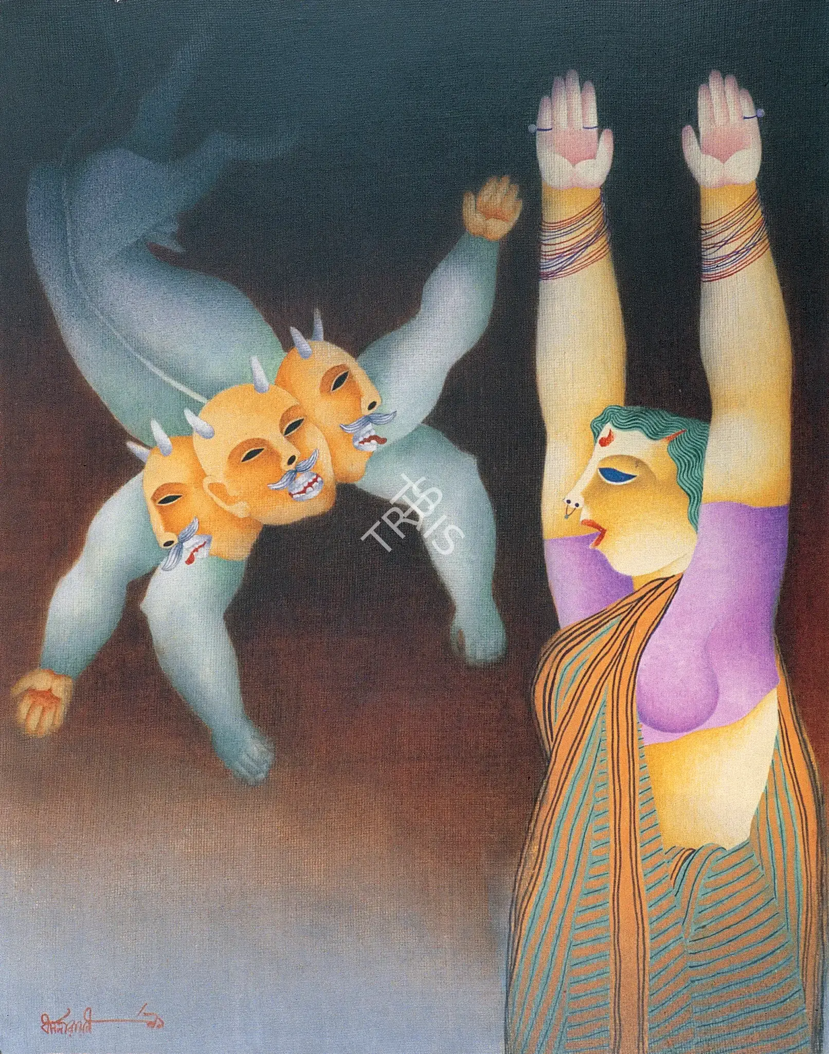 Dasgupta, Dharmanarayan (Artist). Surrender. Gouache on cloth, 1991 | Painting | FineArts | 00375829