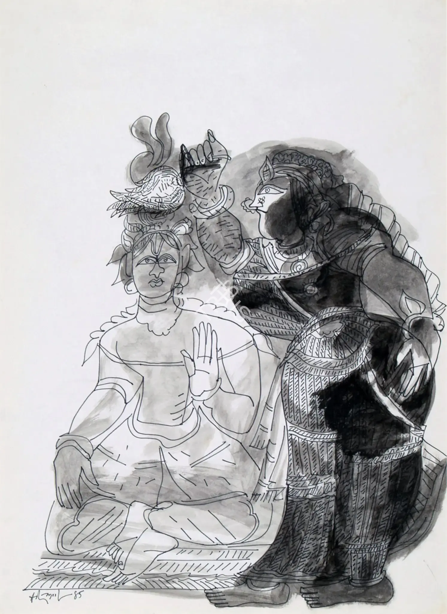 Adimoolam, K.M. (Artist). Untitled. Pen and ink on paper, 1985 | Drawing | FineArts | 00899343