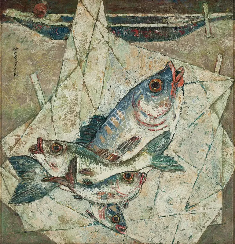 Almelkar, A.A. (Artist). Untitled. Oil on canvas pasted on cloth, 1967 | Painting | FineArts | 00642098