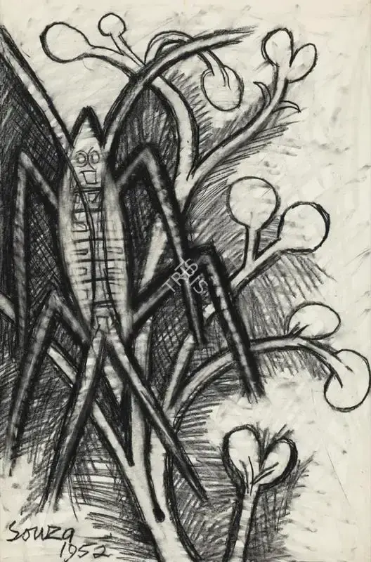 Souza, F.N. (Artist). Untitled (Grasshopper in Foliage), 1952 | Painting