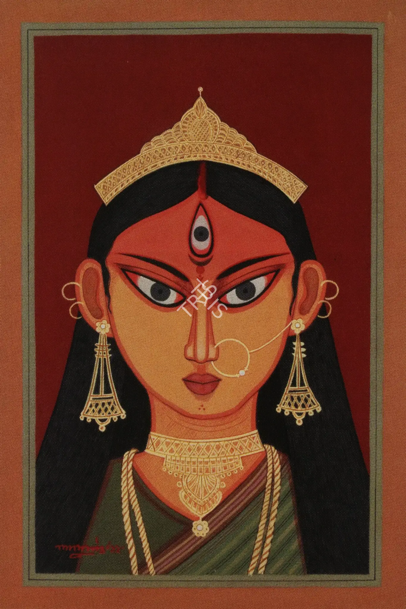 Shaw, Lalu Prasad (Artist). Durga. Tempera on paper, 2012 | Painting | FineArts | 00901055