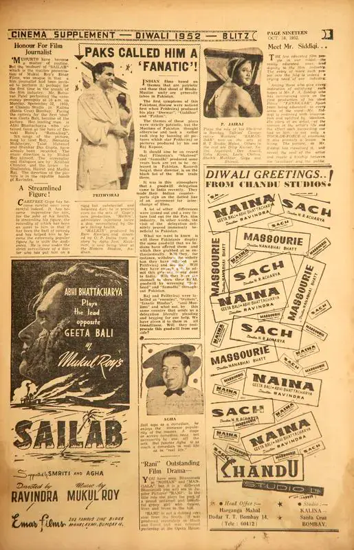 Paks Called Him a 'Fanatic'!. In Blitz - Asia's Foremost News Magazine. p. 19. Bombay: R.K. Karanjia, 18 October 1952 | Film Review | CinemaEducation | 00144193