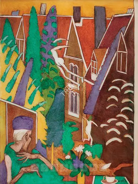 Subramanyan, K.G. (Artist). Inayat Khan Looking At Oxford - 3, 1987 | Painting