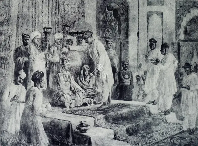 Achrekar, M.R. (Artist). Coronation of Maharaja of Baroda, n.d. | Painting