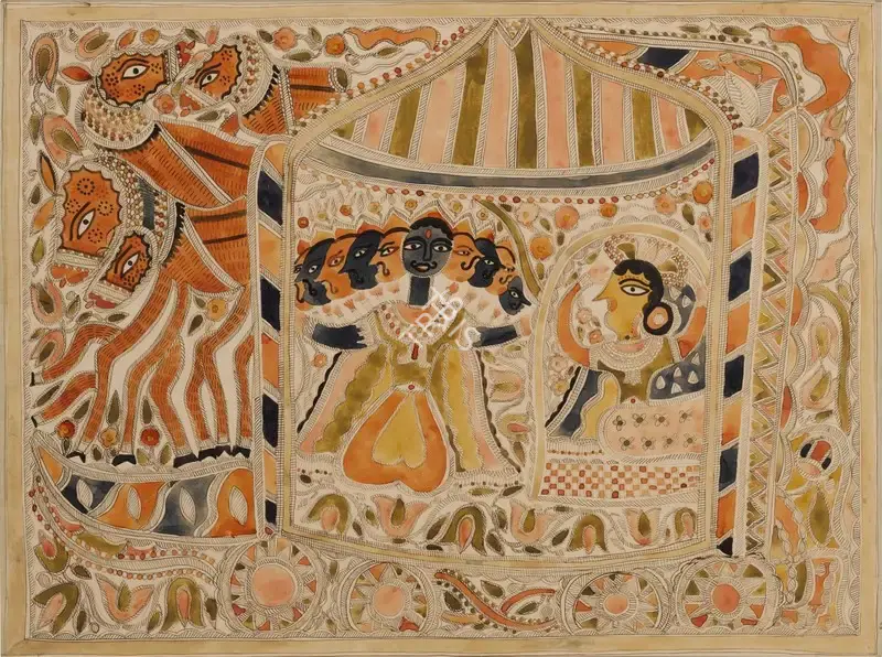 Devi, Baua (Artist). Sita Harana (Abduction of Sita). Natural pigments and ink on paper, c.1970s | Painting | FineArts | 00416598