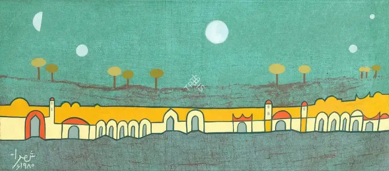 Shemza, Anwar Jalal (Artist). City Wall. Gouache on paper laid on card, 1980 | Painting | FineArts | 00604828