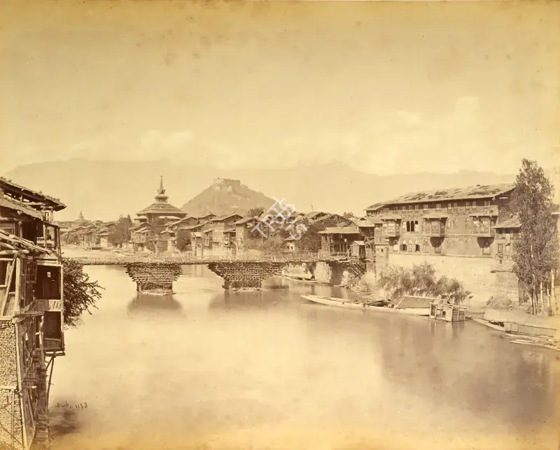Burke, John (Photographer). City & 3rd Bridge, Srinagar. Albumen print pasted on mount, 1864-1868 | Antiquarian Photograph | Photography | 00115952