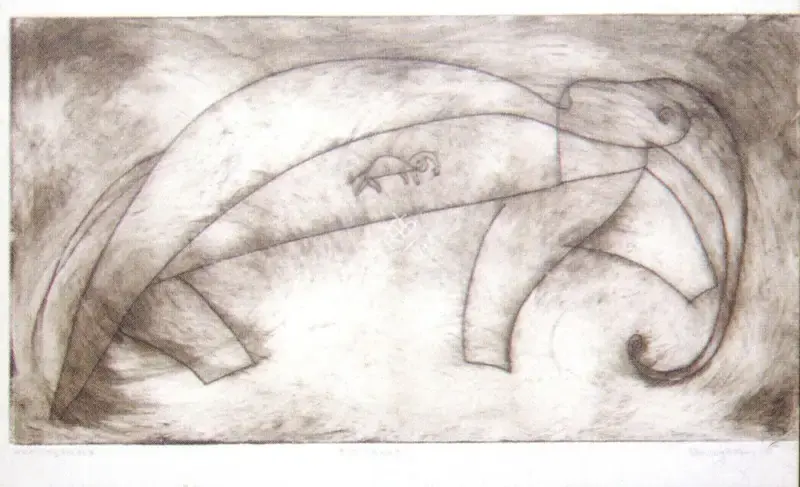 Krishna, Devayani (Artist). Elephant. Etching on Paper, 1960 | Marg, December 2022 - March 2023 | Graphic Art | FineArts | 00675297