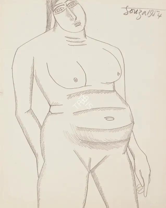 Souza, F.N. (Artist). Untitled (Standing Nude), 1954 | Drawing