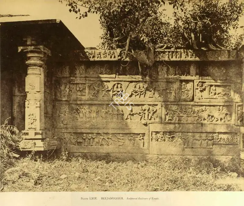 Neill, Andrew Charles Brisbane (Photographer). Beejanuggur. Sculptured Enclosure of Temple - From the album "Architecture in Dharwar and Mysore Published by John Murray. London 1866. Photographs by Dr. William Henry Pigou, Dr. Andrew C. Neill and Col. Thomas Biggs with an historical and descriptive memoir by Colonel Meadows Taylor and architectural notes by James Fergusson". Albumen print pasted on mount, 1856 | Antiquarian Photograph | Photography | 00115722