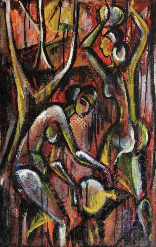 Senanayake, Senaka (Artist). Women at the Well. Oil on canvas, circa 1960s | Painting  | 00868747