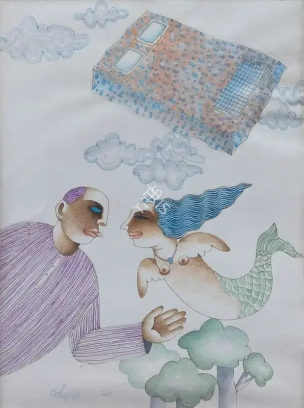 Dasgupta, Dharmanarayan (Artist). Love Time. Coloured pencil and watercolour on paper, 1994 | Painting | FineArts | 00646380