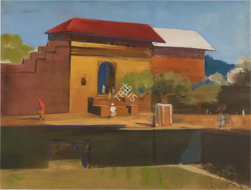 Solegaonkar, Govind Madhav (Artist). Untitled (Village Scene). Gouache on card, n.d. | Painting | FineArts | 00416547